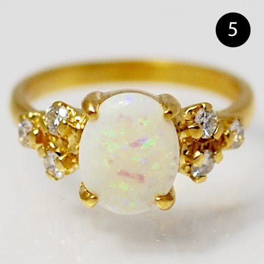 The Gabbi Custom Engagement Ring 22k Yellow Gold with Opal Center Stone and Accent Diamonds Starting at $3,100