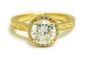 14k yellow gold custom engagement ring with accent diamonds