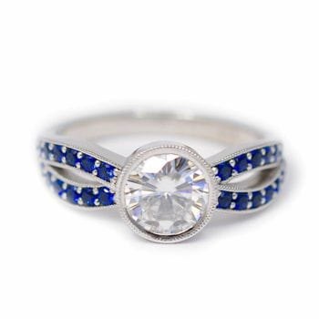 custom engagement ring platinum diamond center stone sapphire accents