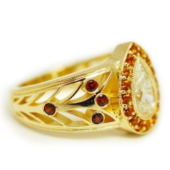 diamond ruby garnet custom engagement ring angle view