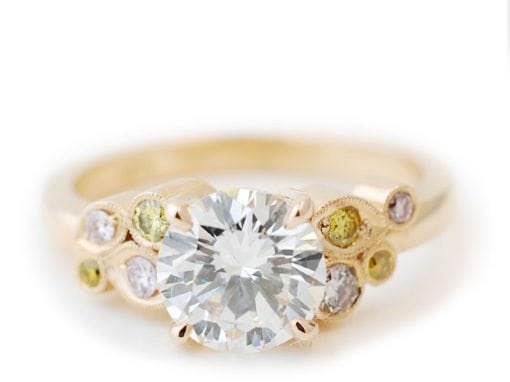 ROSE GOLD DIAMOND RING WITH LEAF ACCENTS