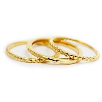 Custom stacker wedding rings made with 14k yellow gold custom made and designed by Abby Sparks Jewelry, The Whitney.