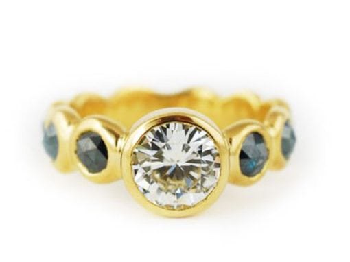 ROSE CUT BLUE/GREEN BEZEL SET DIAMOND RING