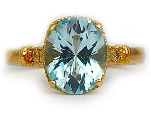 YELLOW GOLD BLUE TOPAZ OVAL RING