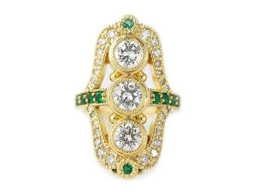 ART DECO YELLOW GOLD EMERALD ENGAGEMENT RING