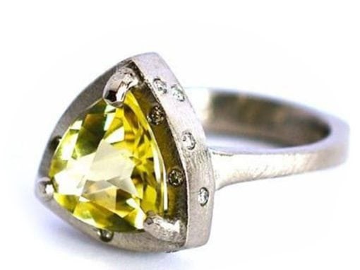 PALLADIUM TRILLION CUT CITRINE RING