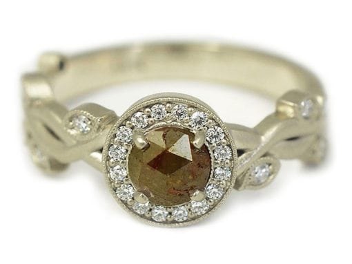 WHITE GOLD VINE DETAIL ROSE CUT DIAMOND RING