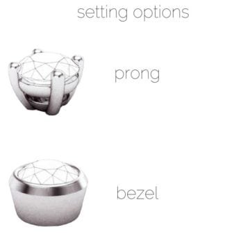Settings for Engagement Rings, Prongs, Bezels, settings, setting options, what kind of settings are there for engagement rings
