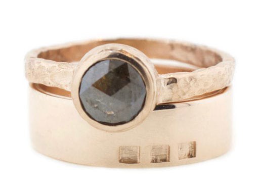 Hammered Rose Gold Rose Cut Diamond Ring