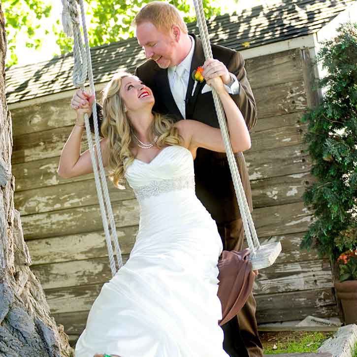 Swing wedding photo from Abby Sparks Jewelry clients, Stephanie and Ryan showcasing their unique love story.