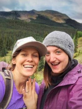 Leah and Augusta Colorado proposal photos featuring custom wedding bands by Abby Sparks Jewelry.