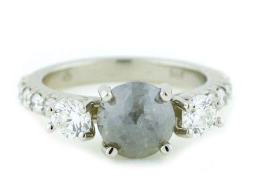WHITE GOLD ROSE CUT GREY DIAMOND RING