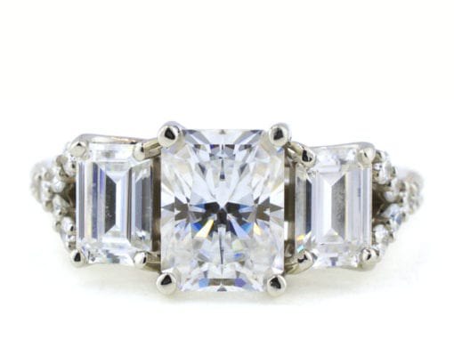 EMERALD CUT MOISSANITE THREE STONE ENGAGEMENT RING
