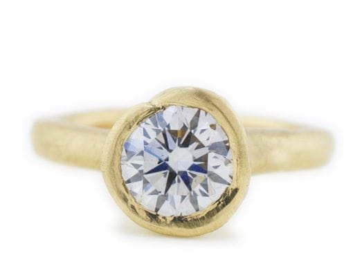 HAMMERED YELLOW GOLD LAB CREATED ENGAGEMENT RING