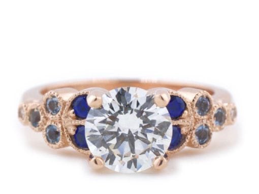 Aquamarine, Sapphire, and Diamond Cluster Ring in Rose Gold