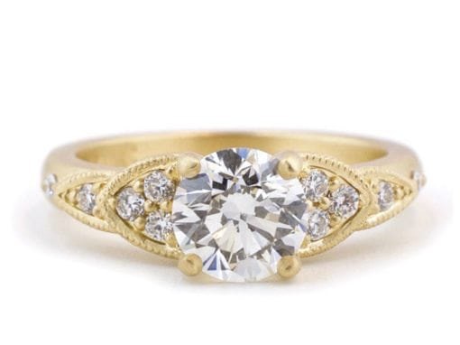 Round Diamond Cluster Ring in Brushed Yellow Gold