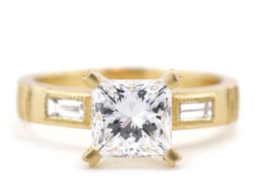 Princess Cut Diamond Engagement Ring in Matte Gold