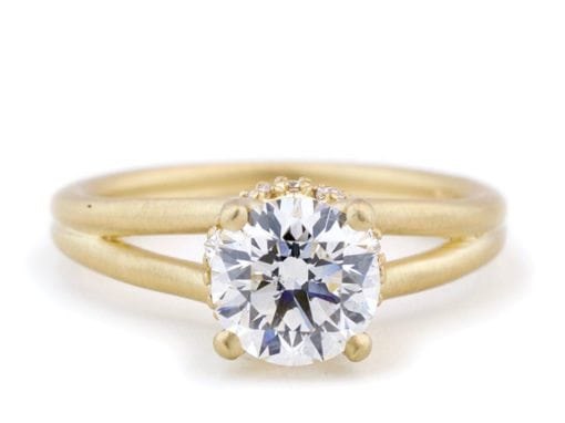 Split Shank Matte Yellow Gold Diamond Ring
