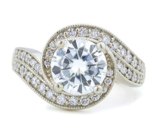 Moissanite and Diamond Swirl Engagement Ring