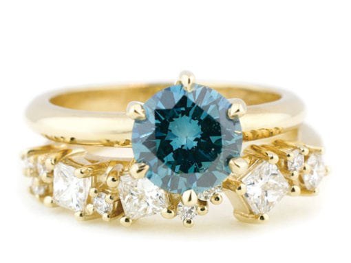 Teal Blue Diamond Solitaire Engagement Ring
