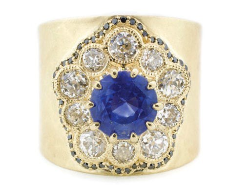 Wide Band Sapphire and Diamond Statement Ring