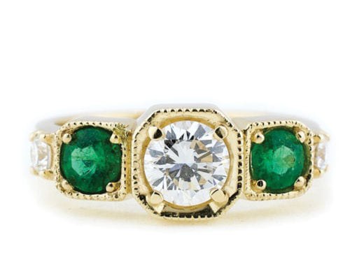 Emerald and Diamond Three Stone Art Deco Ring