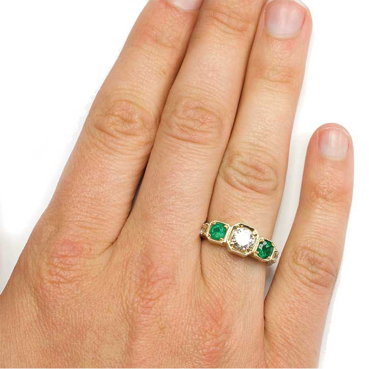 Green Emerald and Diamond Halo Ring | Temple & Grace USA