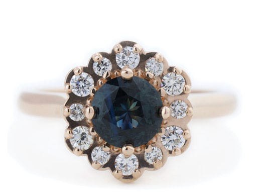 Blue Green Sapphire Rose Gold Engagement Ring