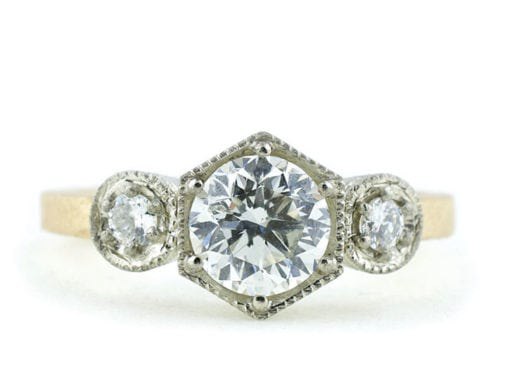 Hexagon Diamond Three Stone Ring