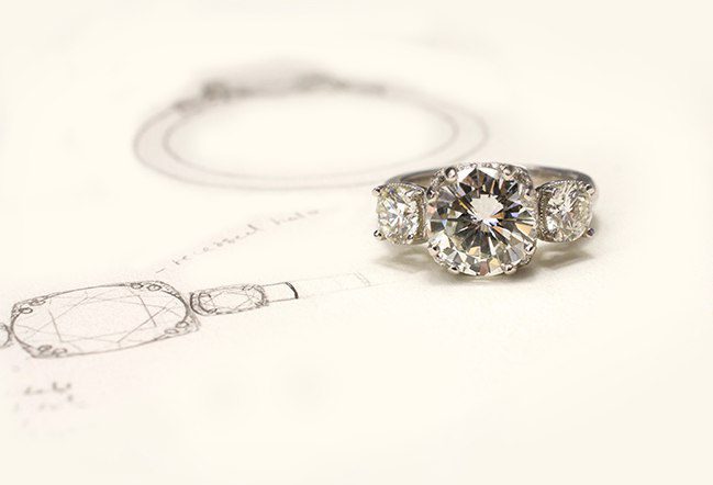 Custom diamond engagement ring with sketch by Abby Sparks Jewelry in Denver, Colorado