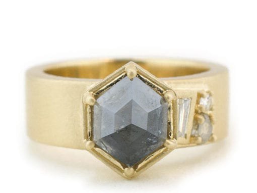 Rose Cut Hexagon Wide Band Ring